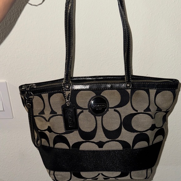 Coach Signature Black and Tan Tote - Picture 8 of 17